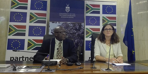 Head of International Relations at Wits, Professor Gilbert Khadiagala with EU Trade Commissioner Cecilia Malstrom